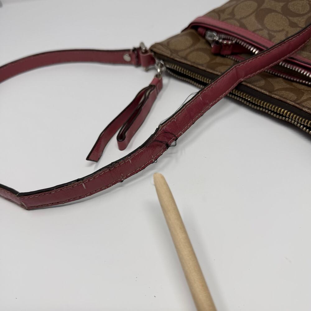 Coach Signature File Crossbody Bag Khaki Pink Leather - Picture 12 of 12